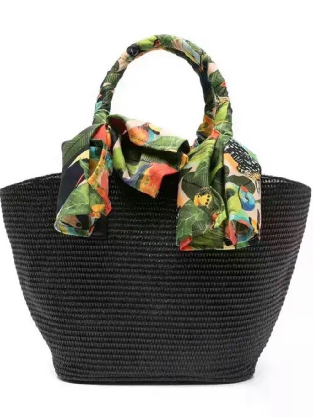 Farm Rio Black Scarf Raffia Mini Basket Bag NWT
